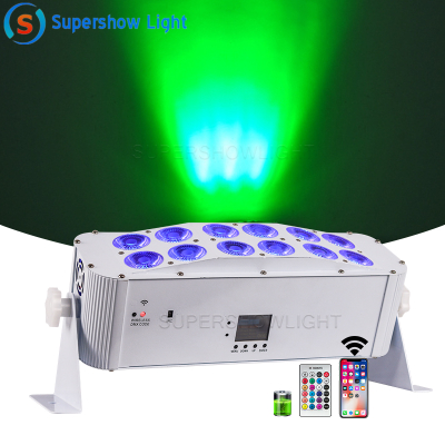 led flat par 12x18W RGBAW-UV 6in1 dmx wireless battery powered led uplights 